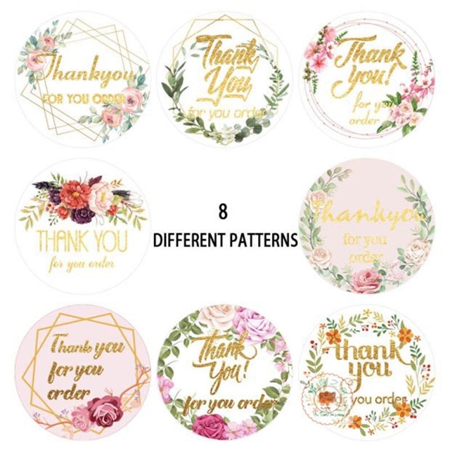 paper Hot Stamping Thank You Floral Decor Gift Sticker 6#,100pcs/pack