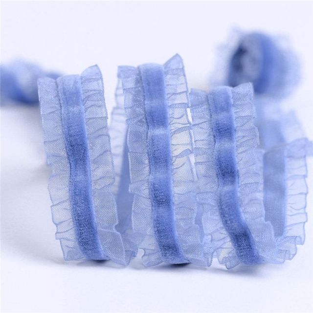 mesh gauze velvet snow gauze ruffled elastic band dark blue,5yard,25mm(1
