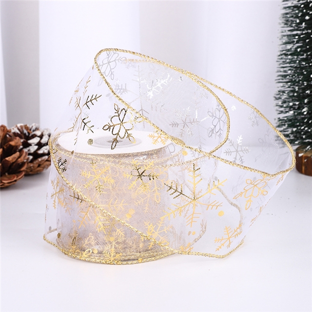 chiffon hat gold silver stamping transparent chiffon ribbon