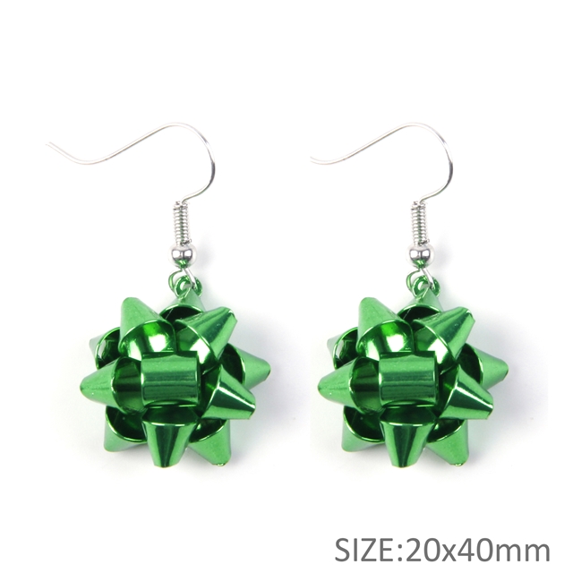 metal christmas snowflake ribbon garland earrings earring hook green