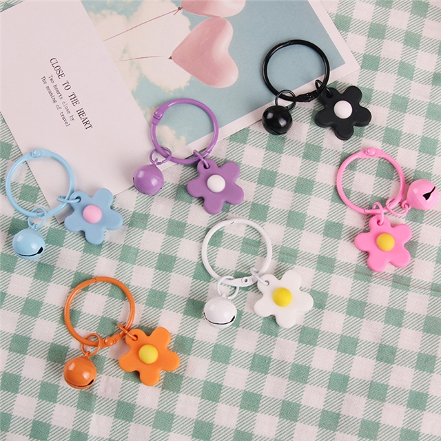 pvc+metal flower bell key ring pendant