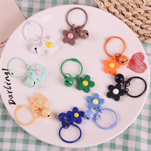 pvc+metal flower bell key ring pendant