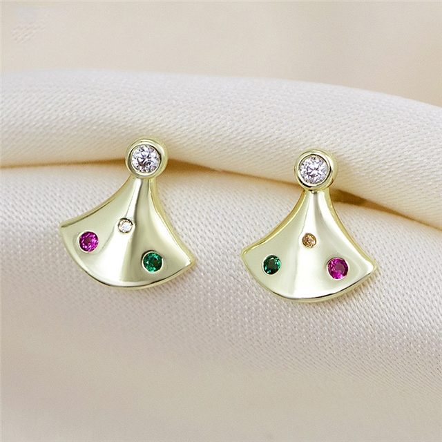 alloy gold plating+s925 silver needle small skirt geometric shiny stud  earrings