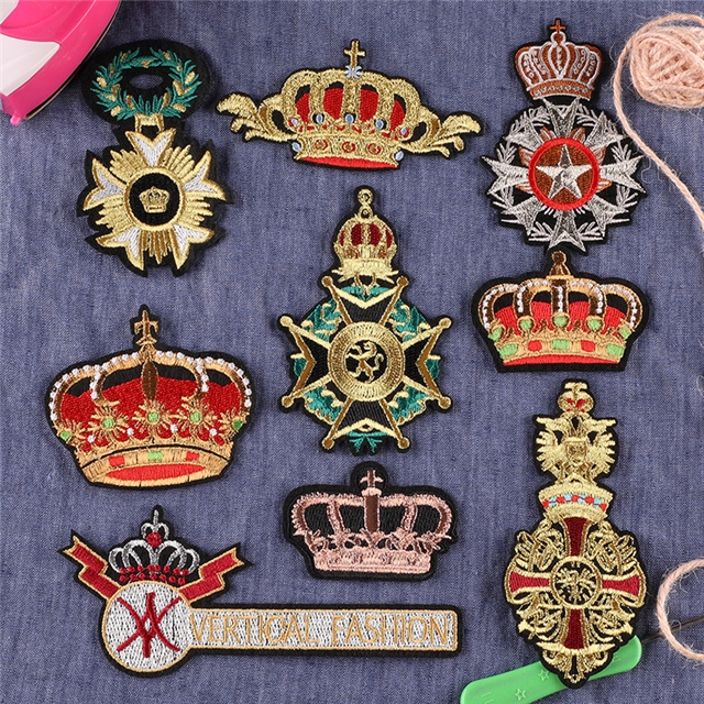 back with glue fabric crown embroidery patch（back with glue)