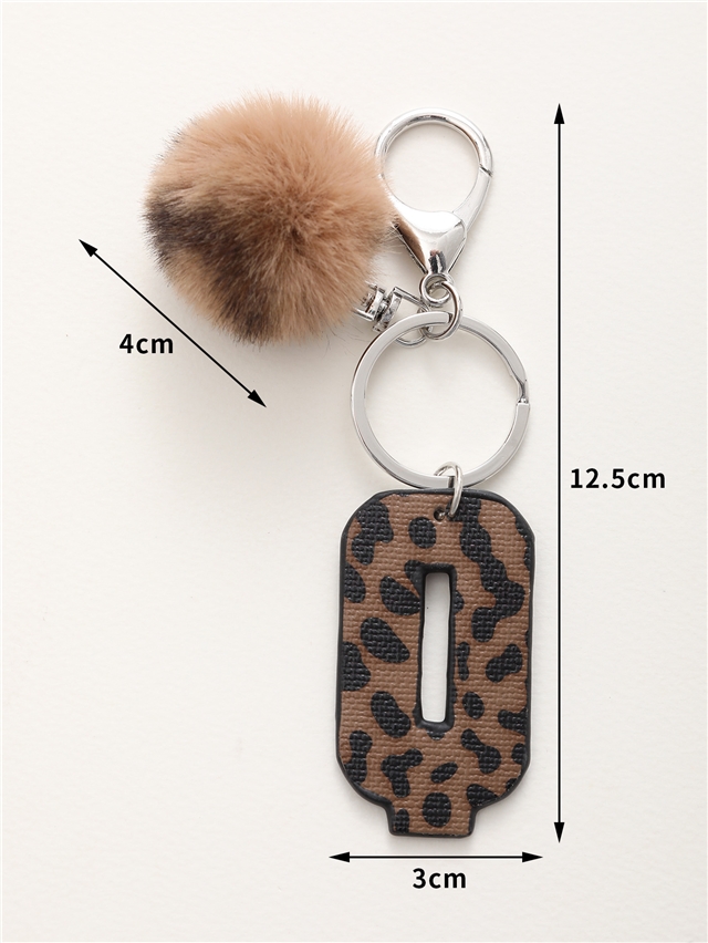 synthetic leather+alloy western denim leopard print letter leather keychain