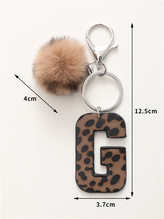 synthetic leather+alloy western denim leopard print letter leather keychain