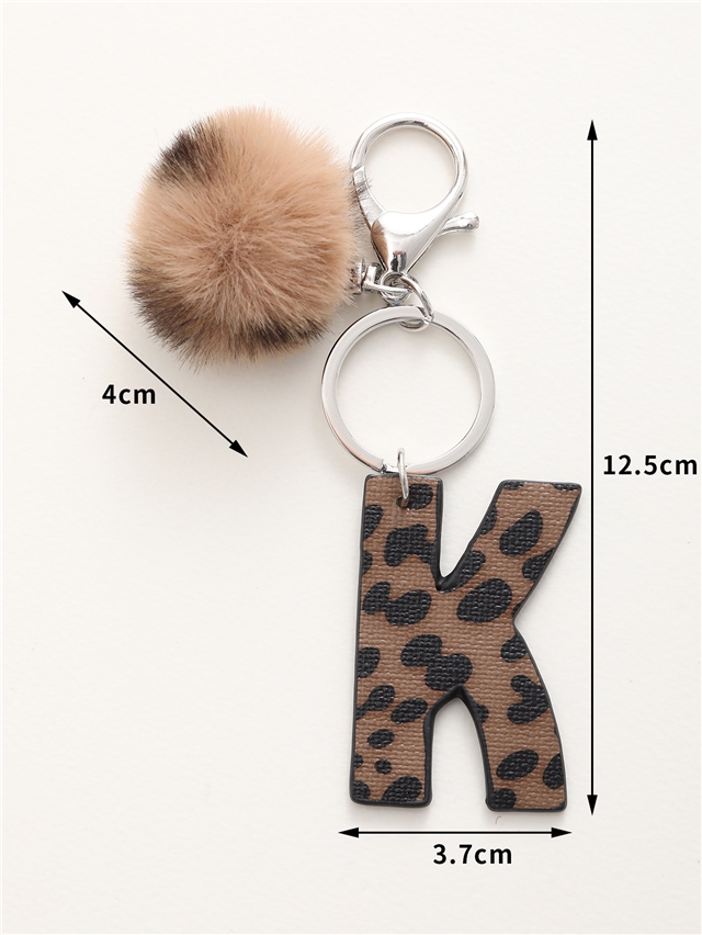 synthetic leather+alloy western denim leopard print letter leather keychain