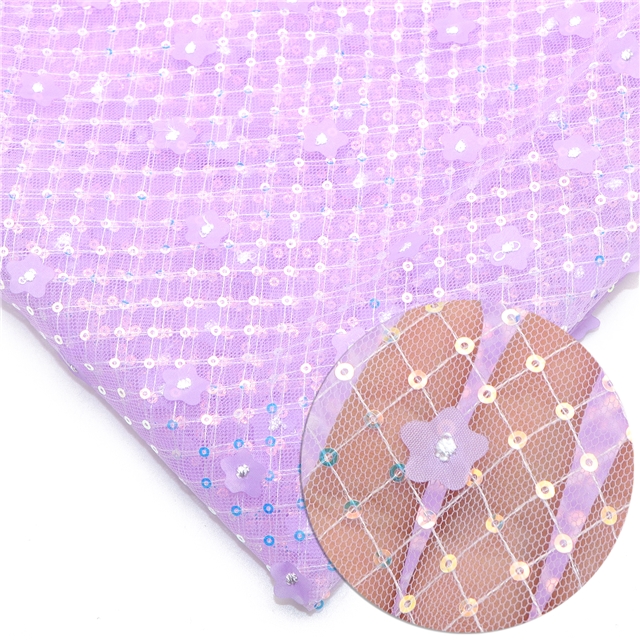 mesh gauze sequins flower plaid mesh fabric purple,50*140cm(19.7*55.1