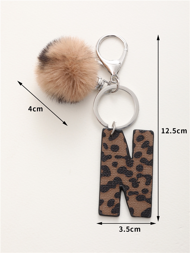 synthetic leather+alloy western denim leopard print letter leather keychain