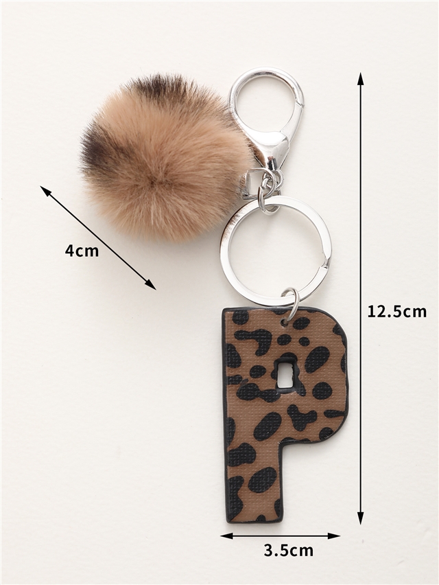 synthetic leather+alloy western denim leopard print letter leather keychain