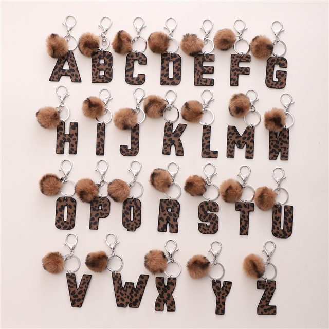synthetic leather+alloy western denim leopard print letter leather keychain