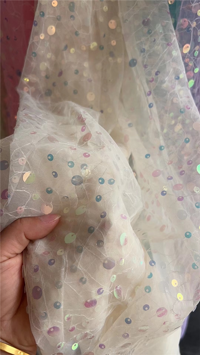 chiffon spring series round big samll sequins mixed gauze chiffon fabric off white,12#,50*140cm(19.7*55.1