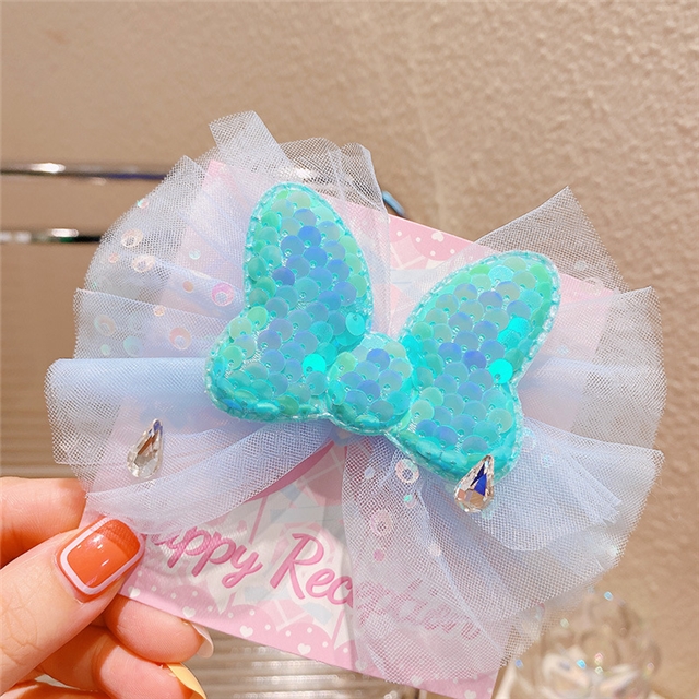 mesh rhinestone sequin bow hairpin