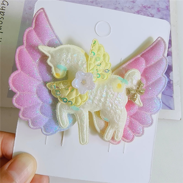 unicorn wings ultrasonic embossed barrettes