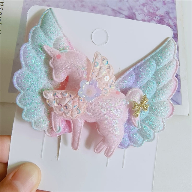 unicorn wings ultrasonic embossed barrettes