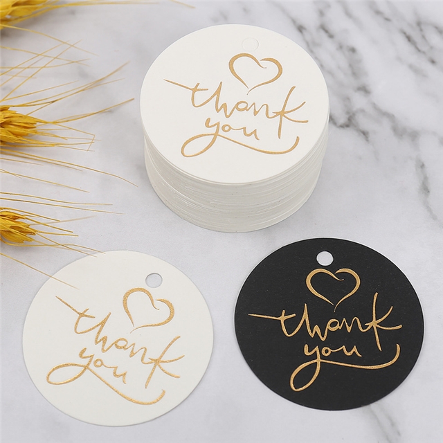 paper black and white gold hot stamping thank you tag（100 pcs/pack）