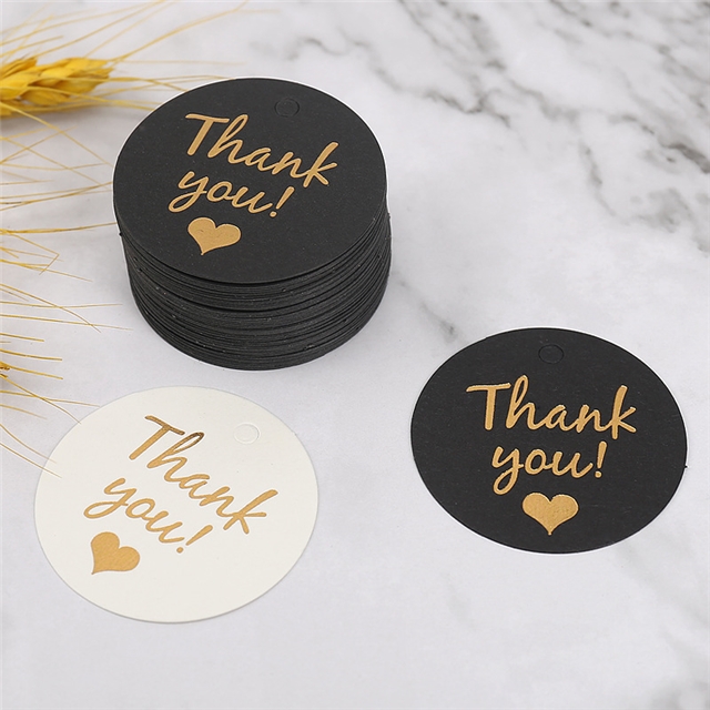 paper black and white gold hot stamping thank you tag（100 pcs/pack）