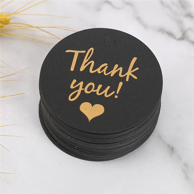 paper black and white gold hot stamping thank you tag（100 pcs/pack）