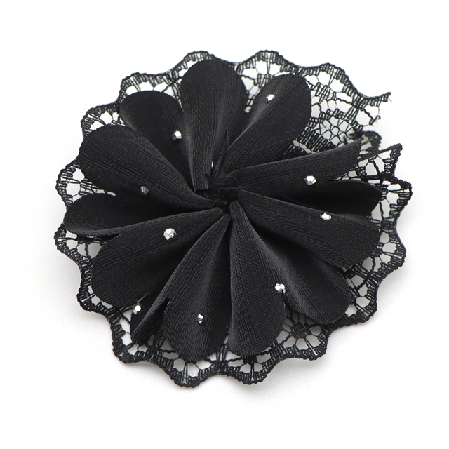 about:55*55m mesh double layer lace hot drill headmade flower black