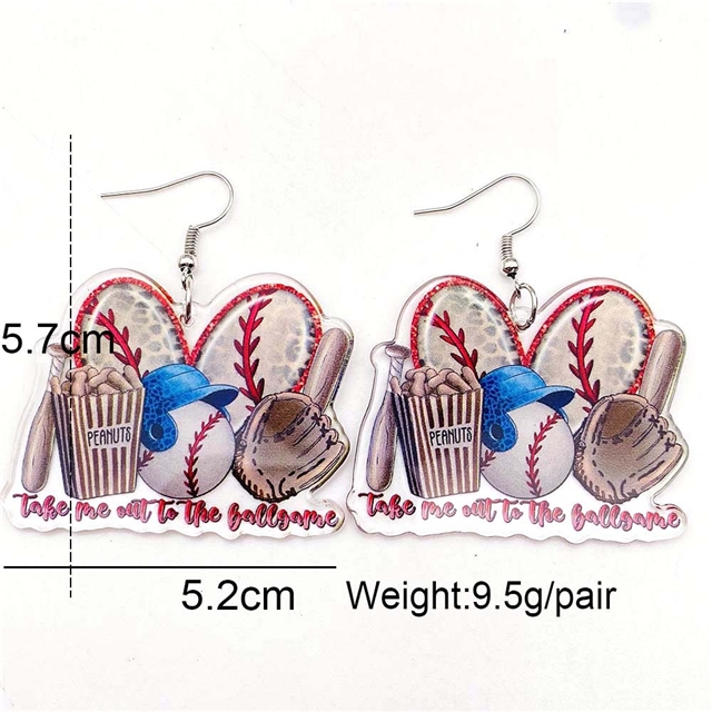 acrylic heart baseball gloves clothes acrylic earrings