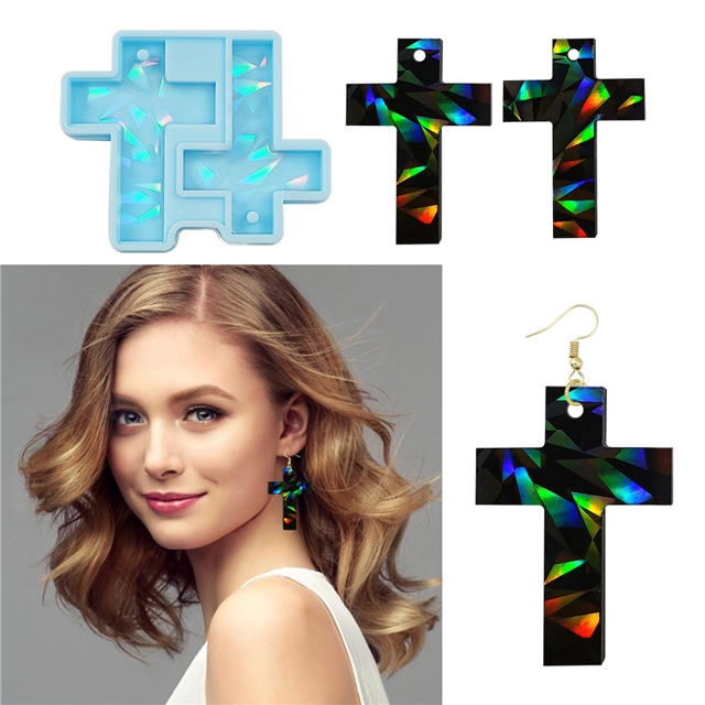 silicone holographic laser cross earring pendant silicone mold