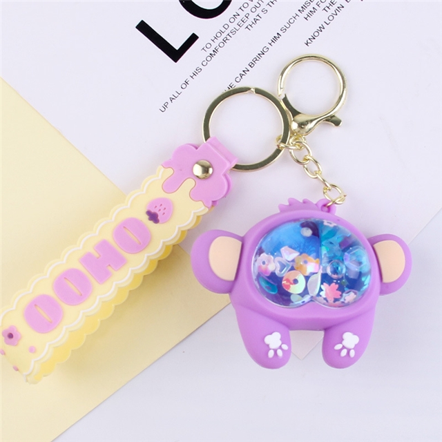 pvc+alloy+acrylic monkey butt liquid 3d silica keychain pendant