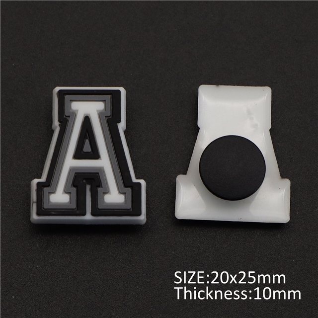 pvc soft glue black and white series number letter pvc soft rubber shoe buckle A