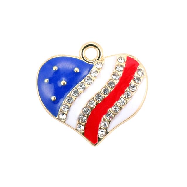 american flag color star heart rhinestone drop oil alloy pendant