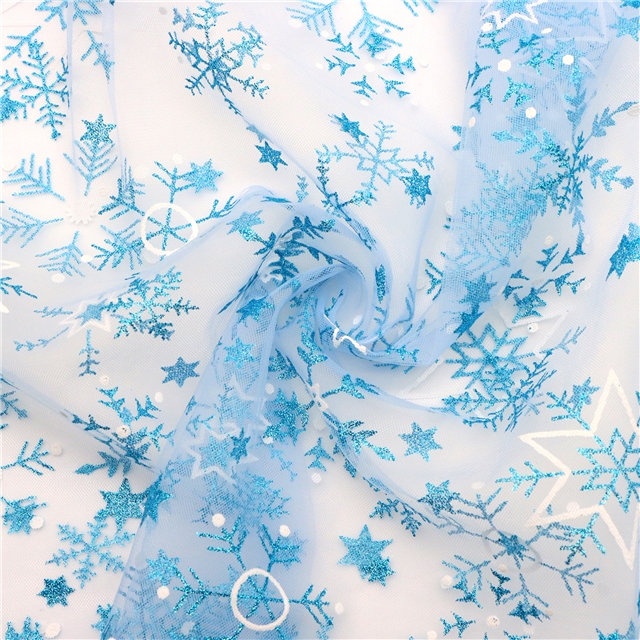 100% polyester snowflake mesh fabric blue,50*130cm(19.7*51.2