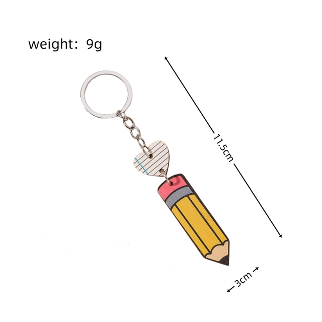 alloy+wooden pencil heart wooden key chain pendant