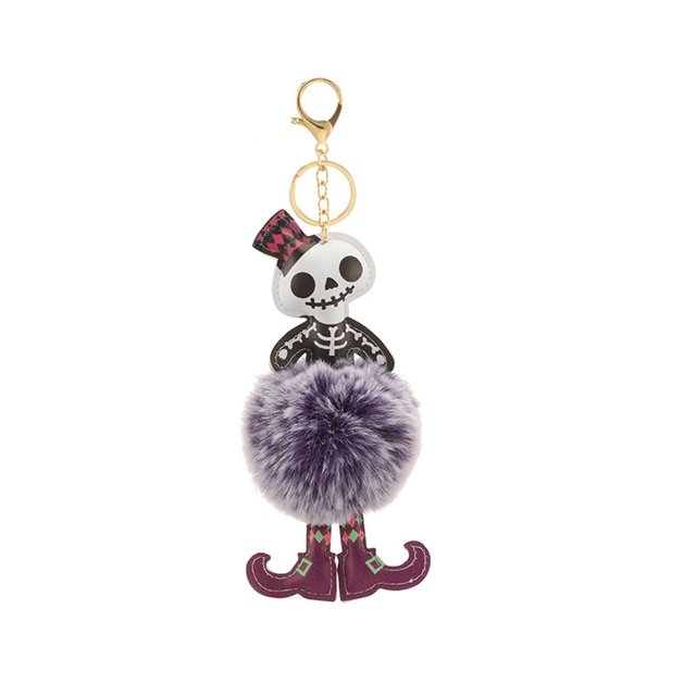 plush+leather+alloy halloween skull pu pompoms keychain