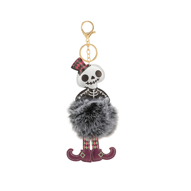 plush+leather+alloy halloween skull pu pompoms keychain
