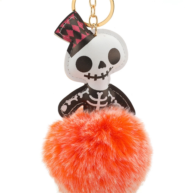 plush+leather+alloy halloween skull pu pompoms keychain