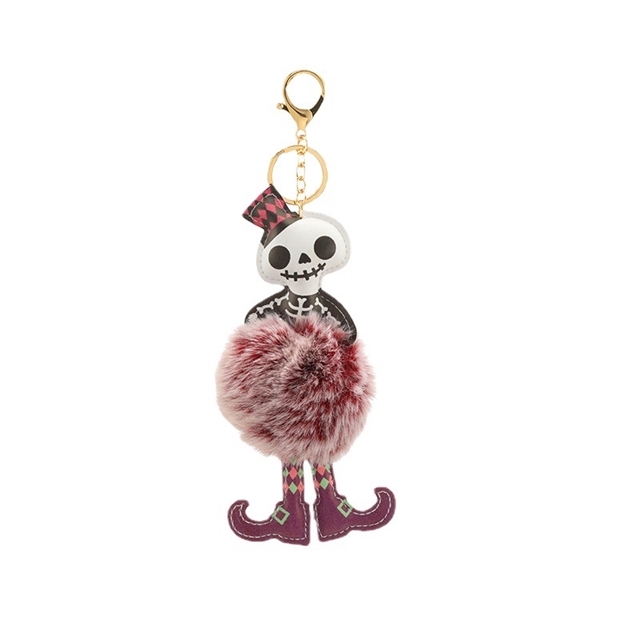 plush+leather+alloy halloween skull pu pompoms keychain