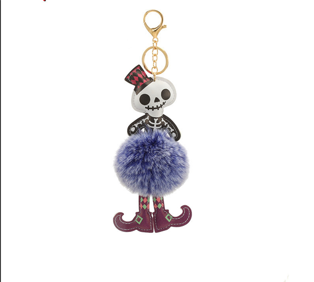 plush+leather+alloy halloween skull pu pompoms keychain
