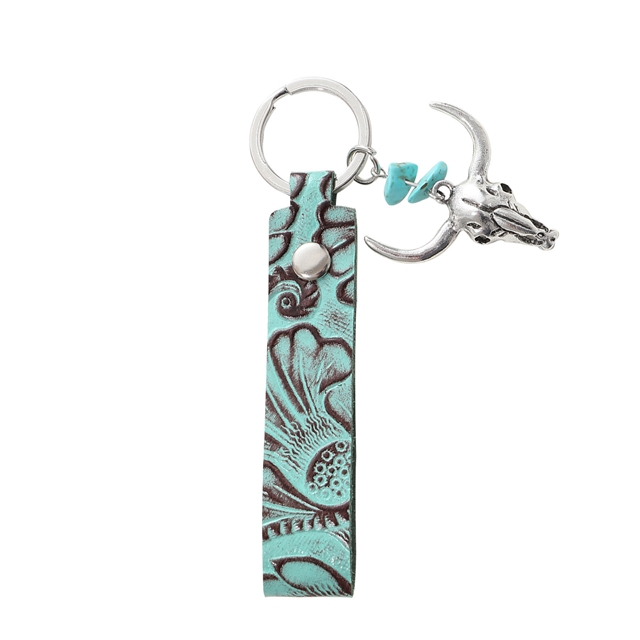 genuine leather+alloy leather patterned alloy letter keychain