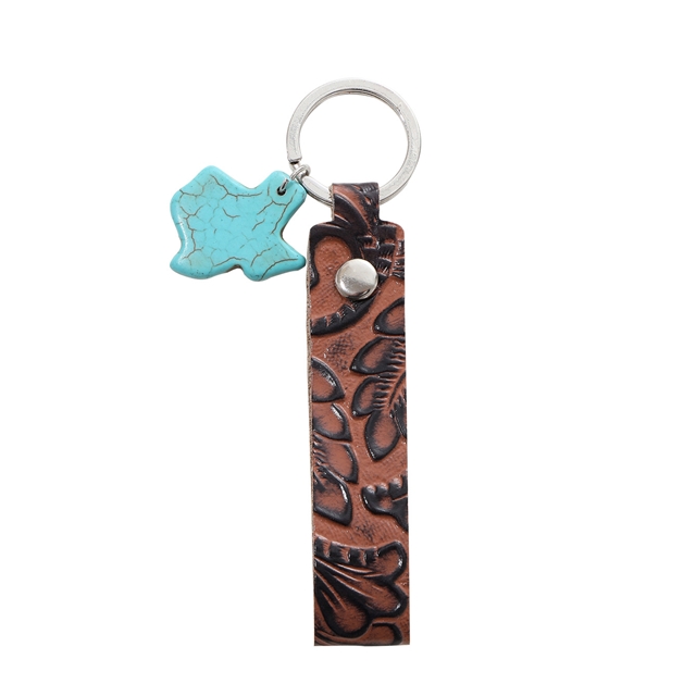 genuine leather+alloy leather patterned alloy letter keychain