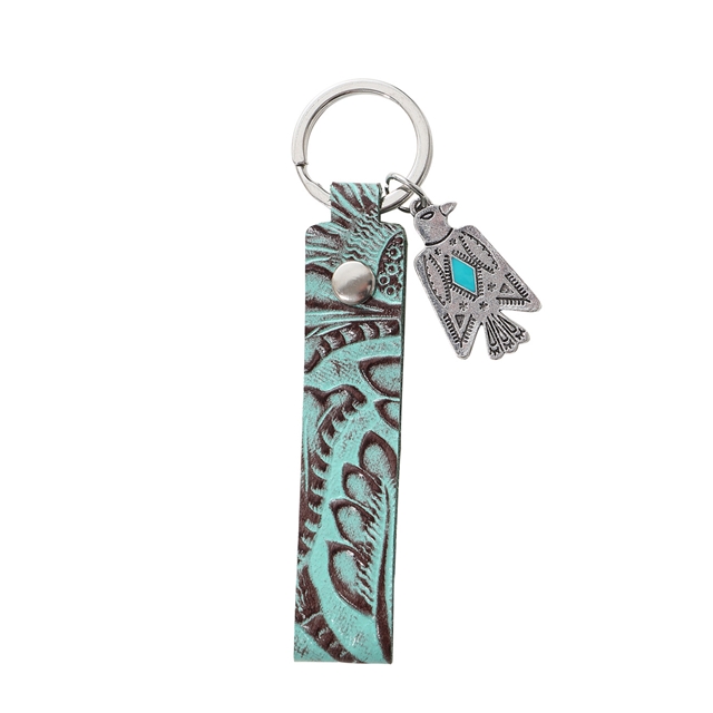 genuine leather+alloy leather patterned alloy letter keychain