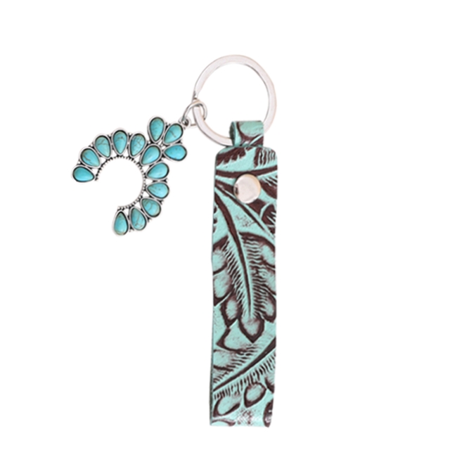 genuine leather+alloy leather patterned alloy letter keychain