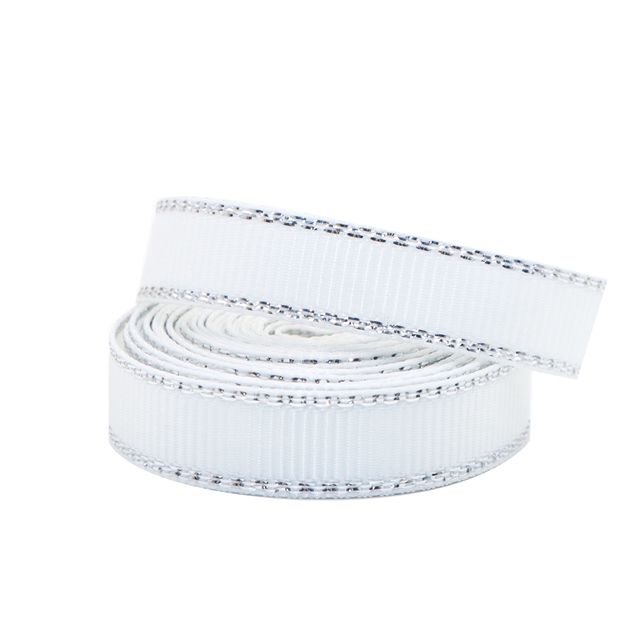 3/8" 9mm SILVER GROSGRAIN silver ribbon 3/8" white,50yard 