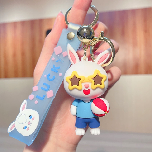 environmental protection pvc+hardware summer beach bunny 3d silica keychain