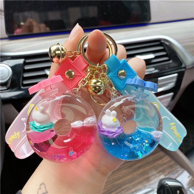 PVC+ Alloy + acrylic donut bunny midnight light floating bottle key chain pendant