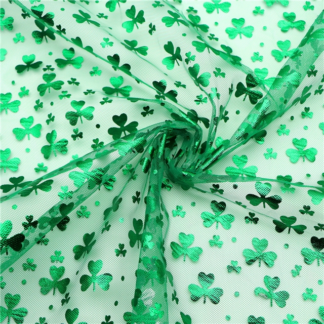 100% polyester clover gold hot stamping net gauze fabric 6420-59# dark green,50*150cm(19.7*59.1