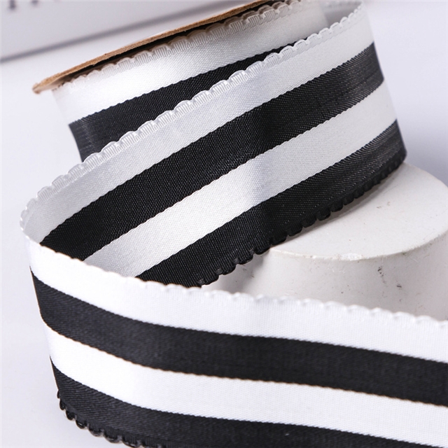 polyester curved edge navy style dual color striped ribbon 013 black+white,4cm(1.6