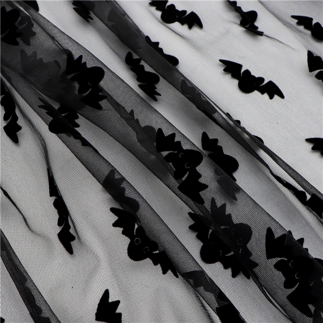 halloween velvet bat mesh fabric