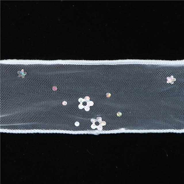 mesh laser flower line edged wired mesh ribbon