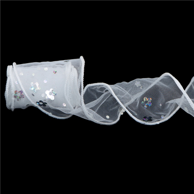 mesh laser flower line edged wired mesh ribbon