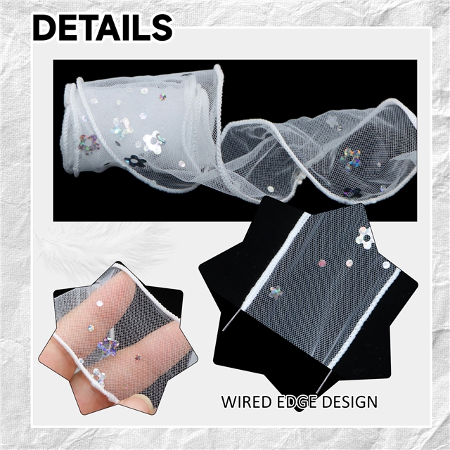 mesh laser flower line edged wired mesh ribbon