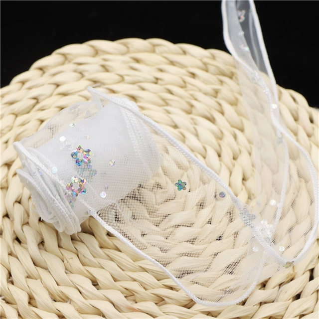 mesh laser flower line edged wired mesh ribbon