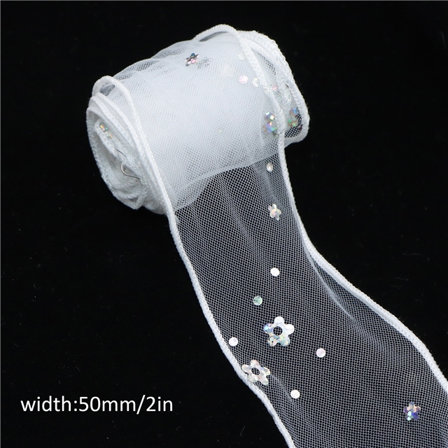 mesh laser flower line edged wired mesh ribbon
